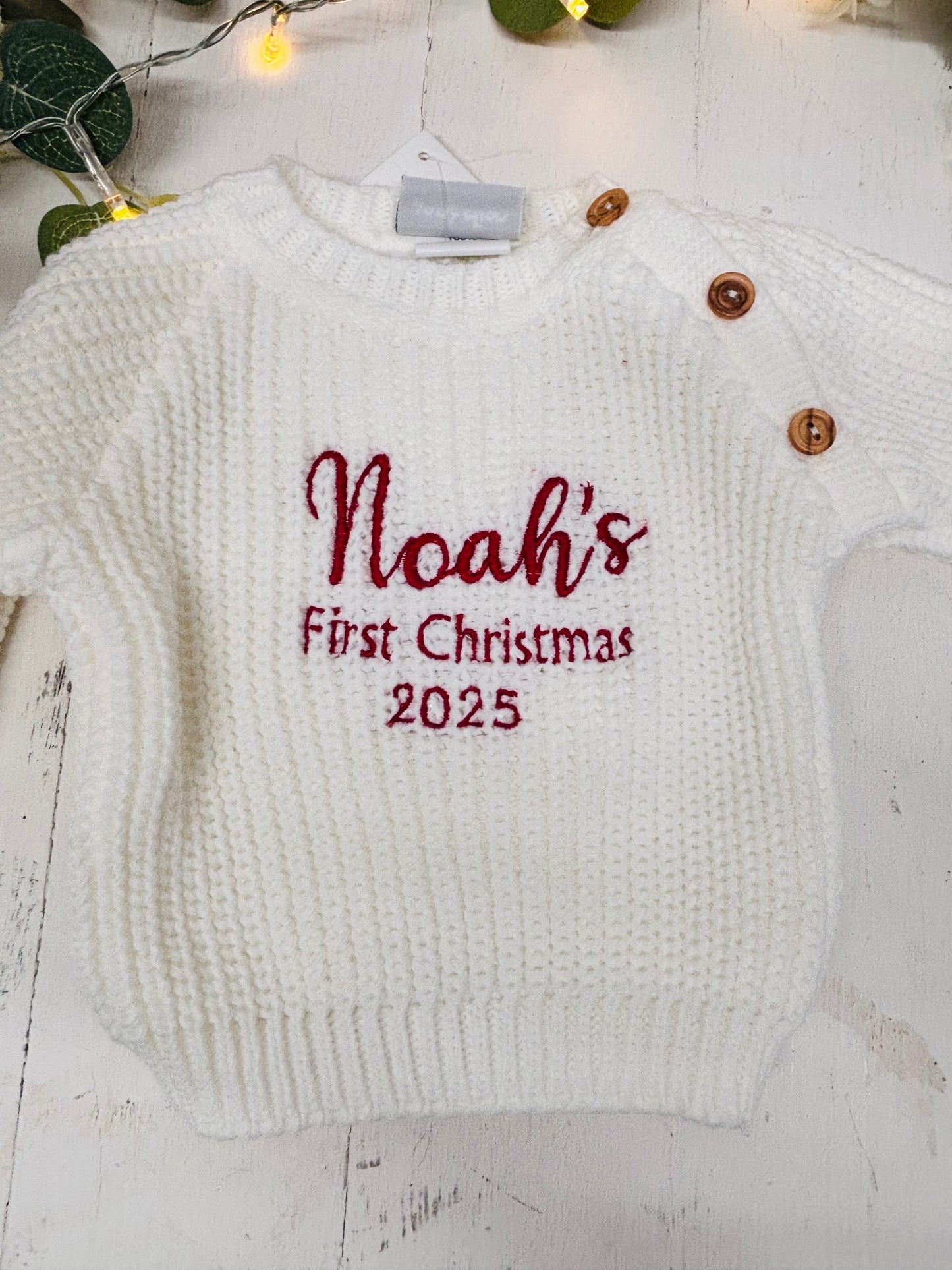 My first Christmas Knitted jumper ivory with red text