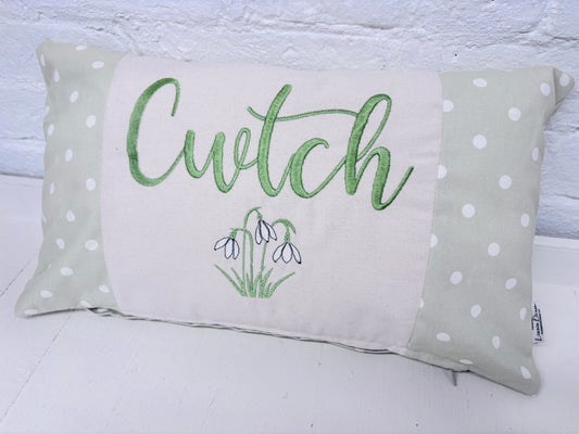 Snowdrop Embroidered Cwtch Cushion