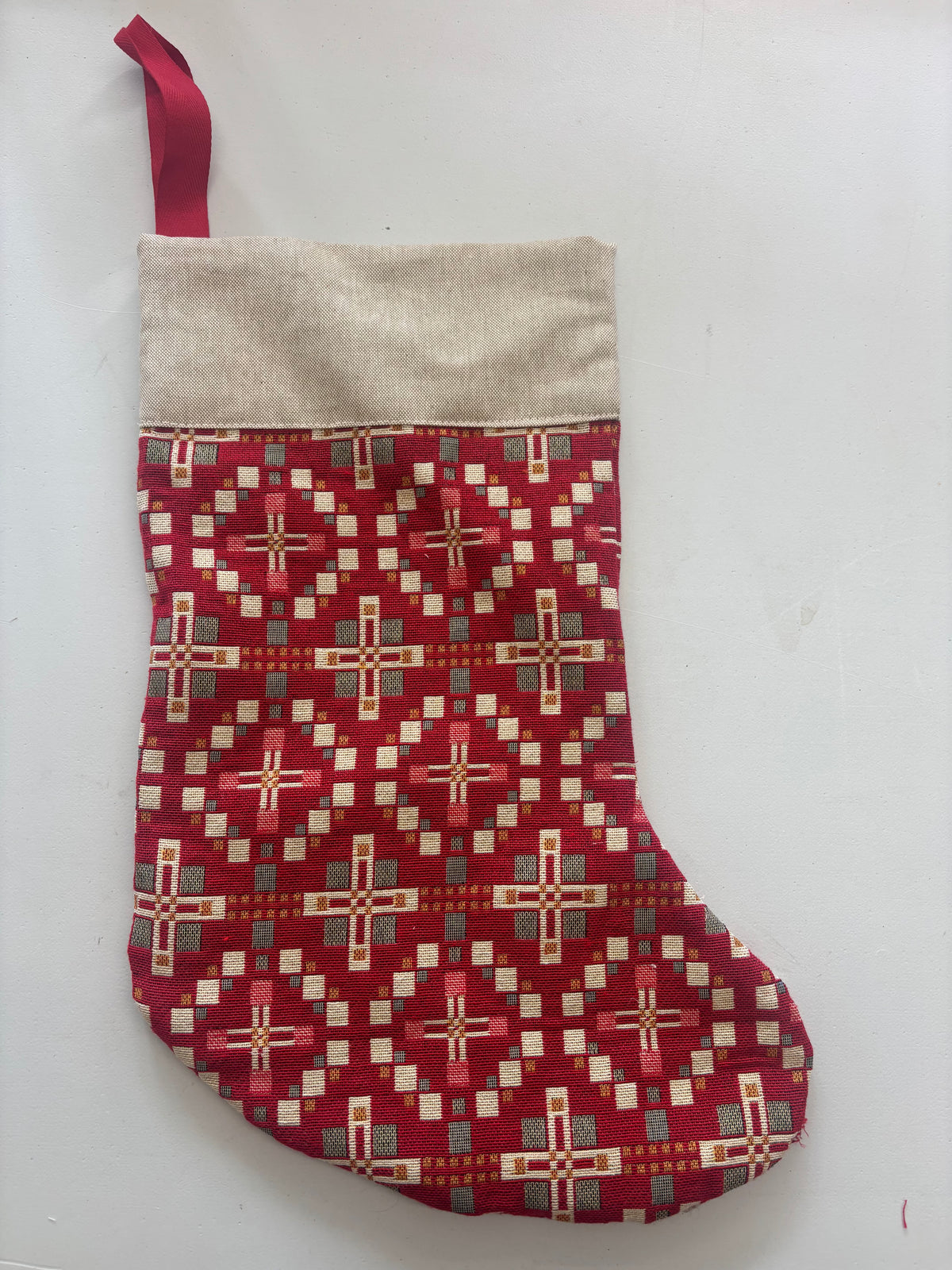 Christmas Stocking- Red Vintage Cross -Nadolig Llawen- Merry Christmas  or Personalised Stocking