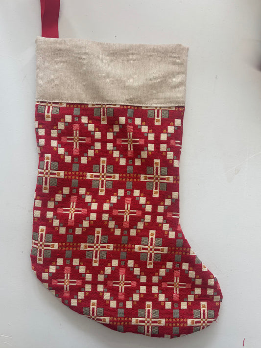Christmas Stocking- Red Vintage Cross -Nadolig Llawen- Merry Christmas  or Personalised Stocking