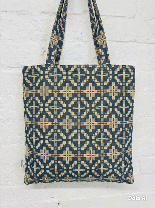Vintage Cross Welsh Blanket Tote style Shopping Bag