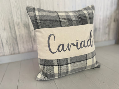 Cariad Cushion- Wool touch long cushion-Welsh quote cushion