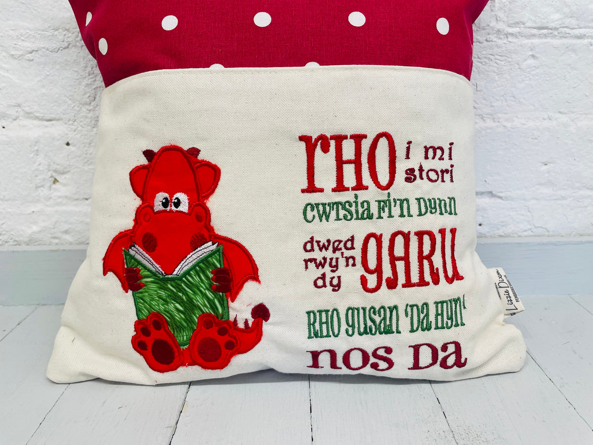 Cute Red Dragon Children’s Reading Book Cushion available in Welsh or English