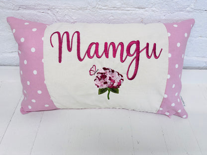 Pink Dotty & Hydragea  Personalised Mother’s Day Cushion-Pink Dotty and Hydrangea - Mamgu cushion-Mamgu gift