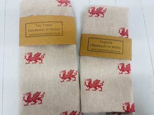 Welsh Dragon Print Tea Towel