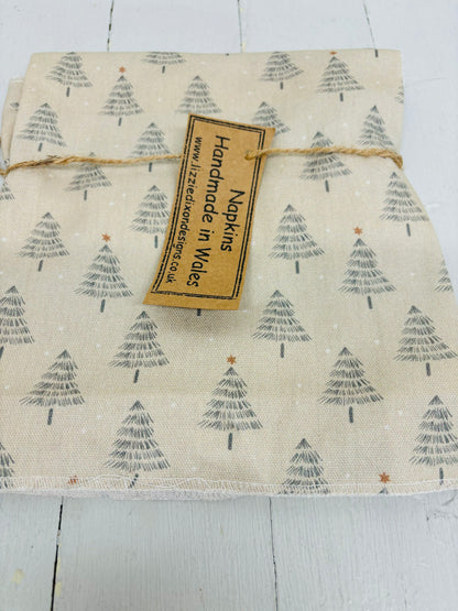 Christmas Napkins - Festive table- Father Christmas and Christmas Trees, Handmade festive Napkins - Fabric Napkins