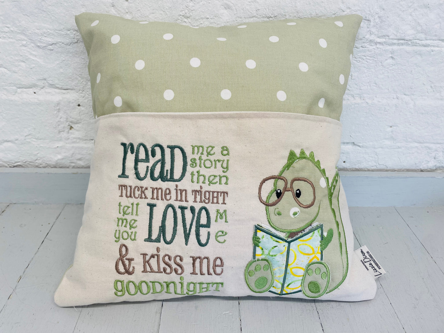 Green Dino Children's Reading Book Cushion.