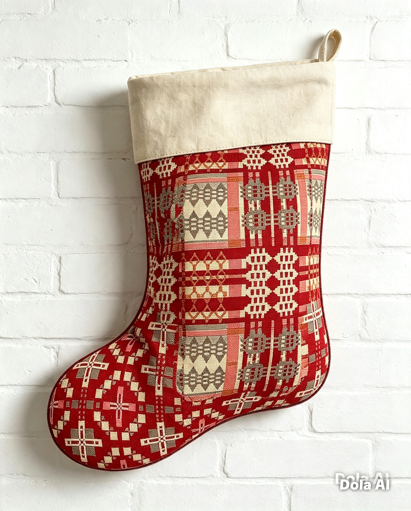 Christmas Stocking- Red Welsh Blanket Design -Nadolig Llawen- Merry Christmas  or Personalised Stocking
