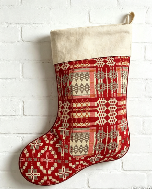 Christmas Stocking- Red Welsh Blanket Design -Nadolig Llawen- Merry Christmas  or Personalised Stocking