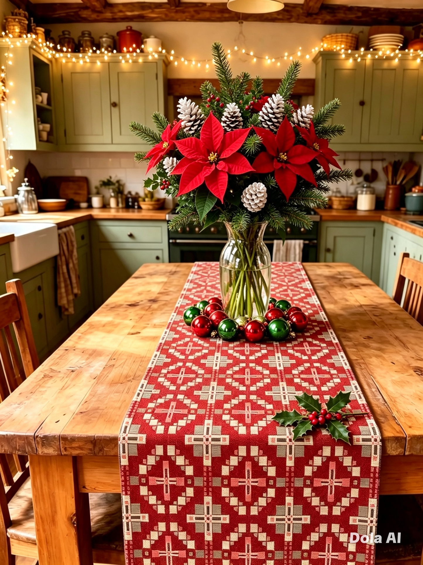 New Christmas Red Vintage  Cross Table runner -Tapestry Table Runner