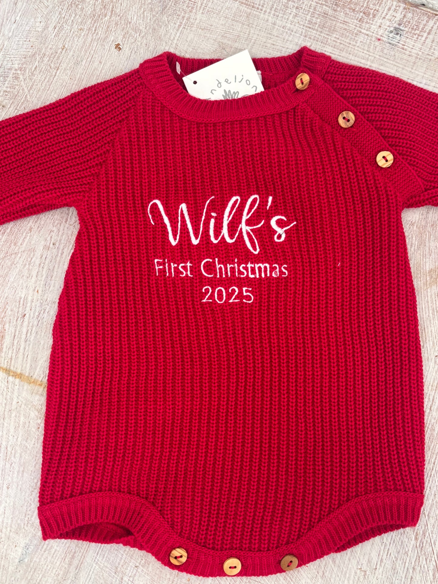 Red Romper Baby’s first Christmas Cardigan