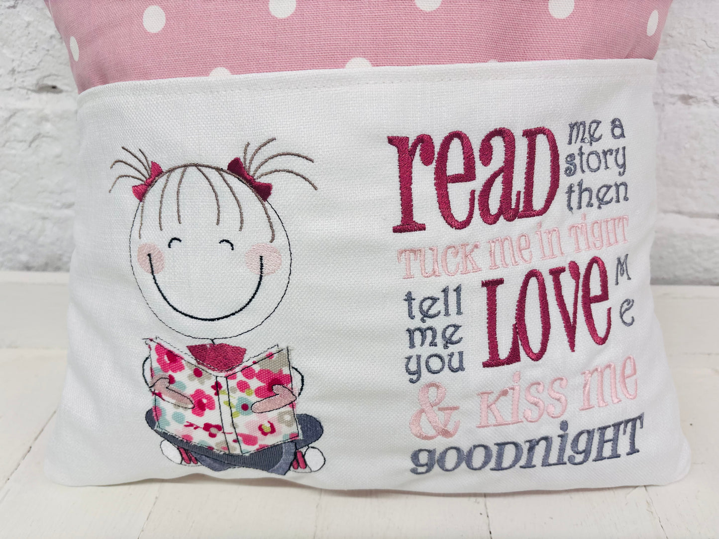 Little Girl Children’s Reading Book Cushion available in Welsh or English