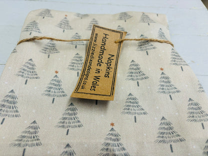 Christmas Napkins - Festive table- Father Christmas and Christmas Trees, Handmade festive Napkins - Fabric Napkins