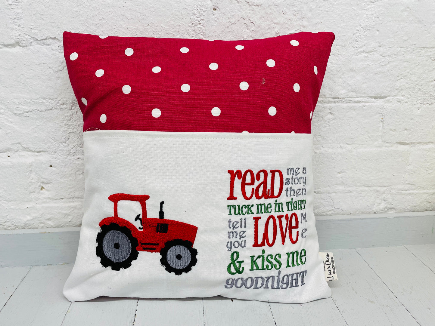 Red Tractor Children's Reading Book Cushion.
