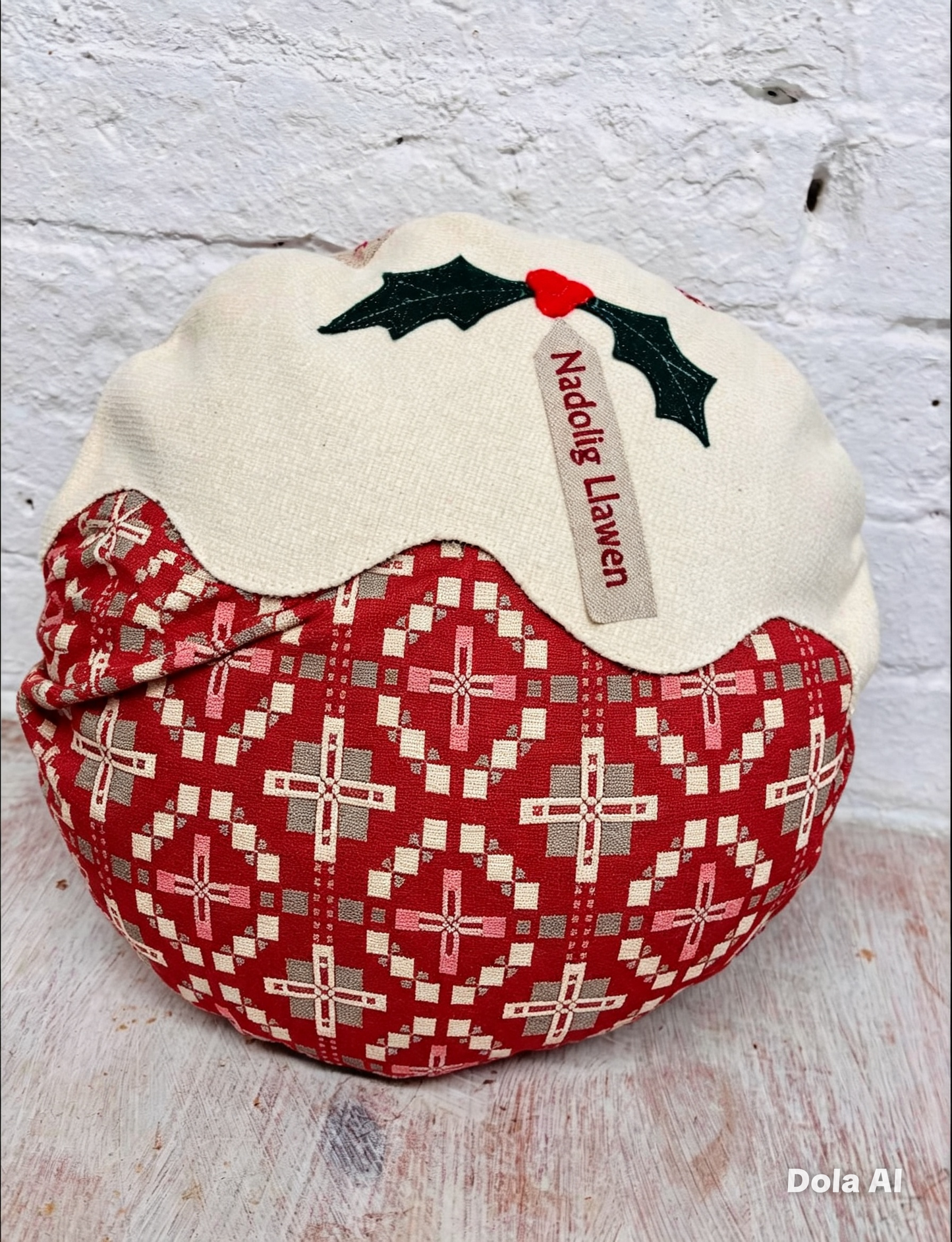 Christmas Stocking- Red Vintage Cross -Nadolig Llawen- Merry Christmas  or Personalised Stocking