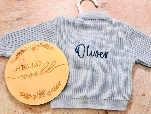 Blue Personalised Knitted Baby Cardigan