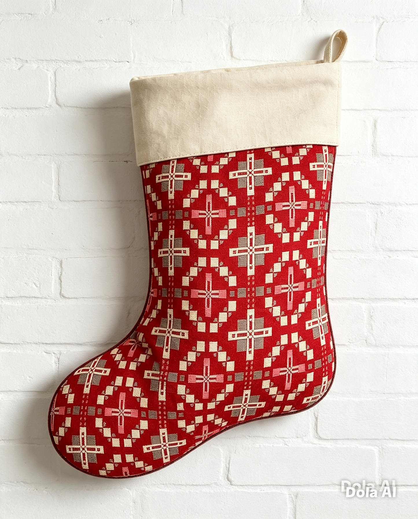 Christmas Stocking- Red Vintage Cross -Nadolig Llawen- Merry Christmas  or Personalised Stocking