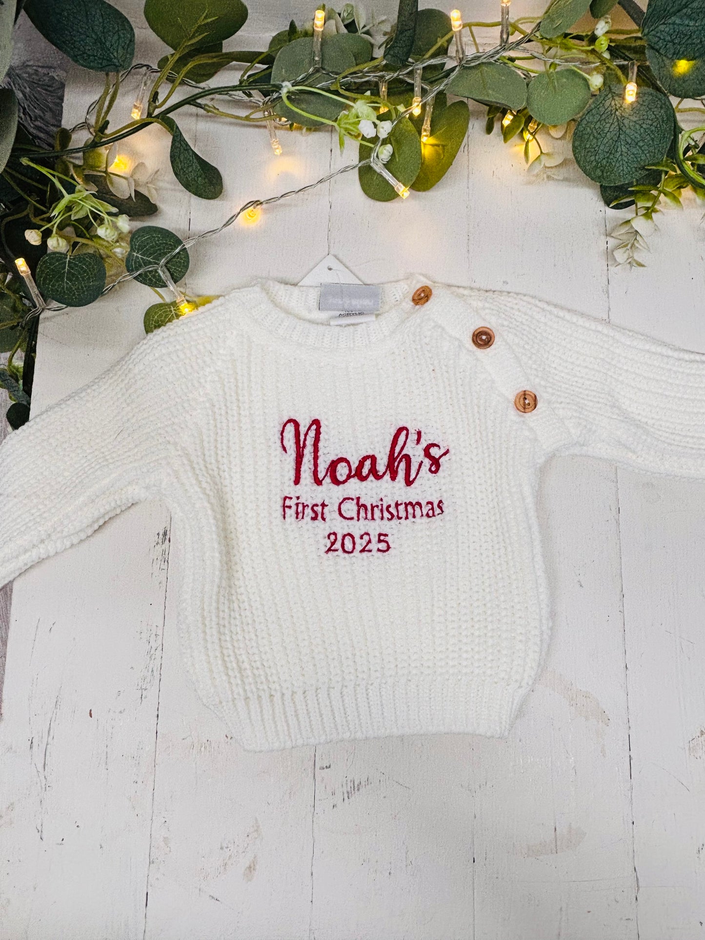 My first Christmas Knitted jumper ivory with red text