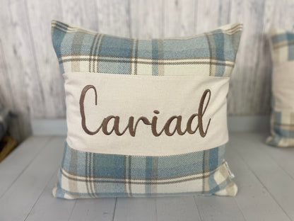 Cariad Cushion- Wool touch long cushion-Welsh quote cushion