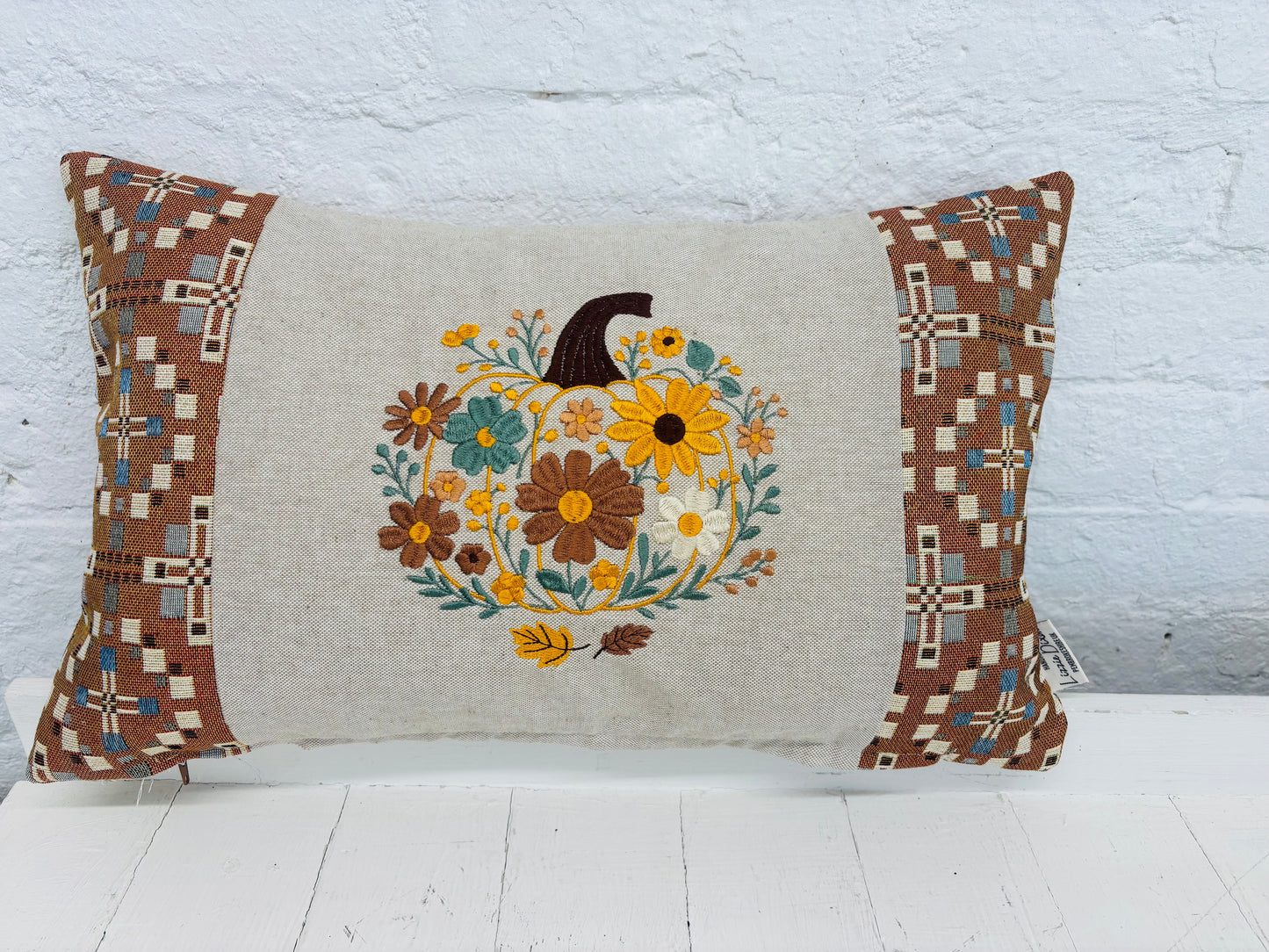 Floral Pumpkin Cushion-Autumnal cushion- Terracotta Vintage Cross