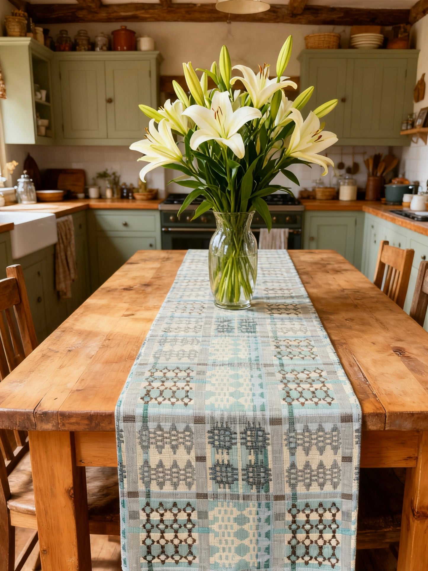 New Welsh Blanket Pastel Colours Table runner -Tapestry Table Runner