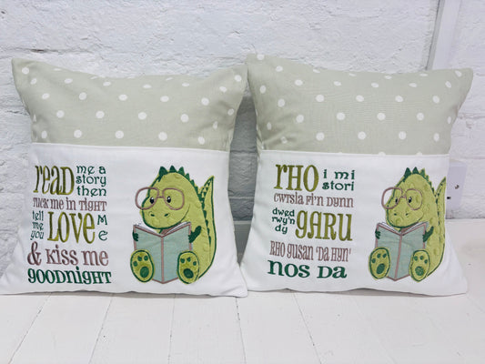 Green Cute Dino with English or Welsh Saying