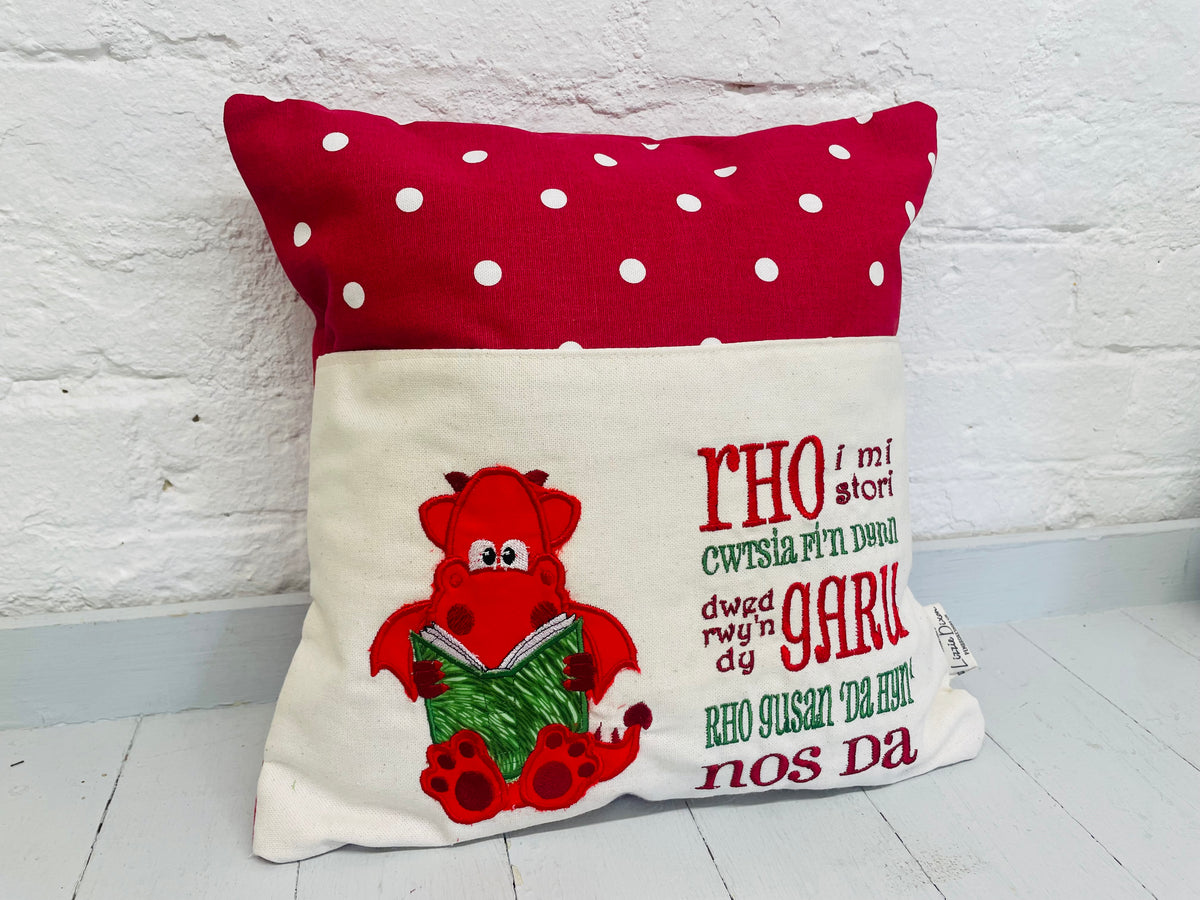Cute Red Dragon Children’s Reading Book Cushion available in Welsh or English