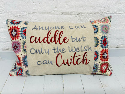 Anyone can cuddle ..  Crochet style Cushion-Cwtch Rectangle  Cushion
