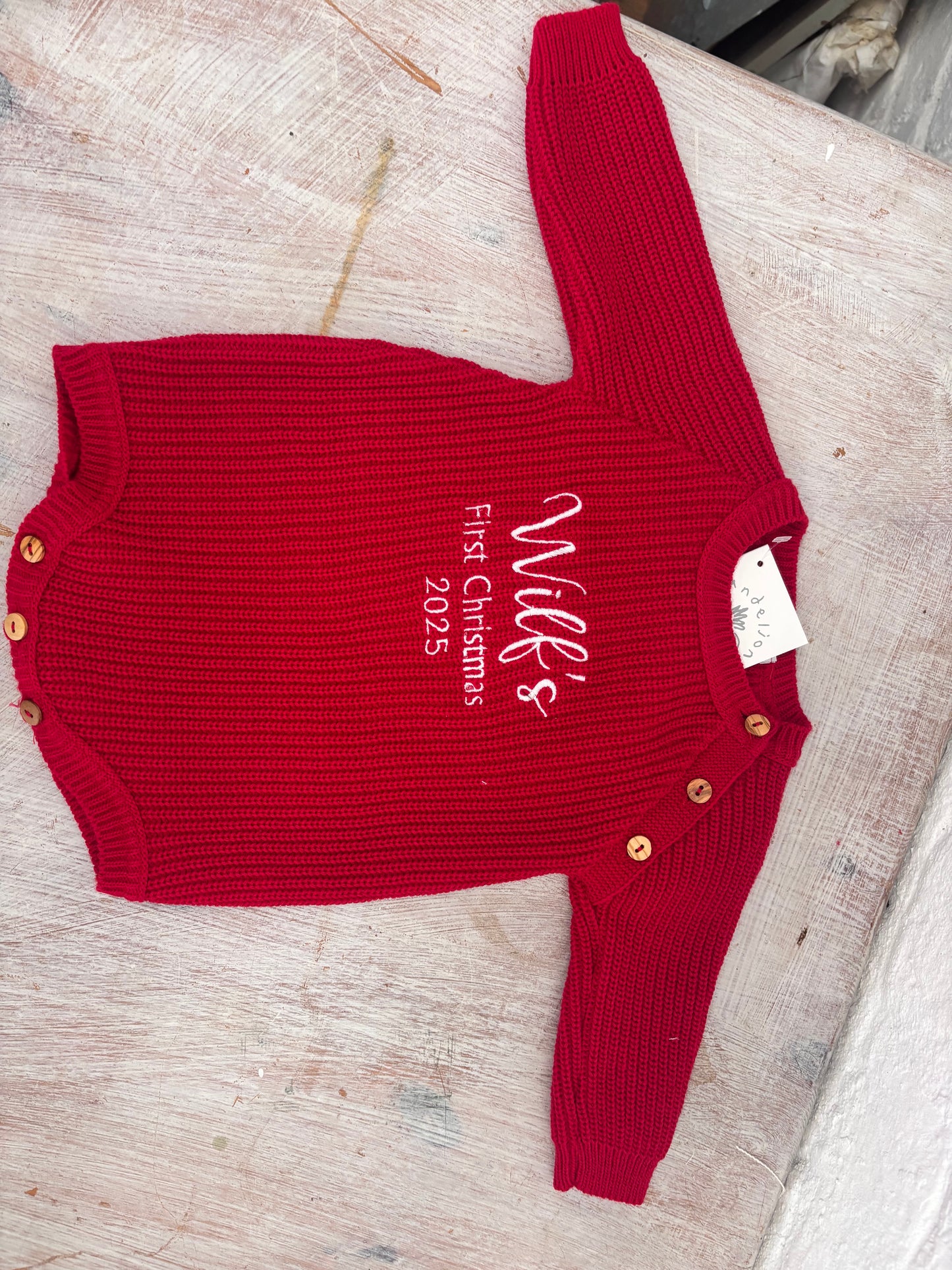 Red Romper Baby’s first Christmas Cardigan