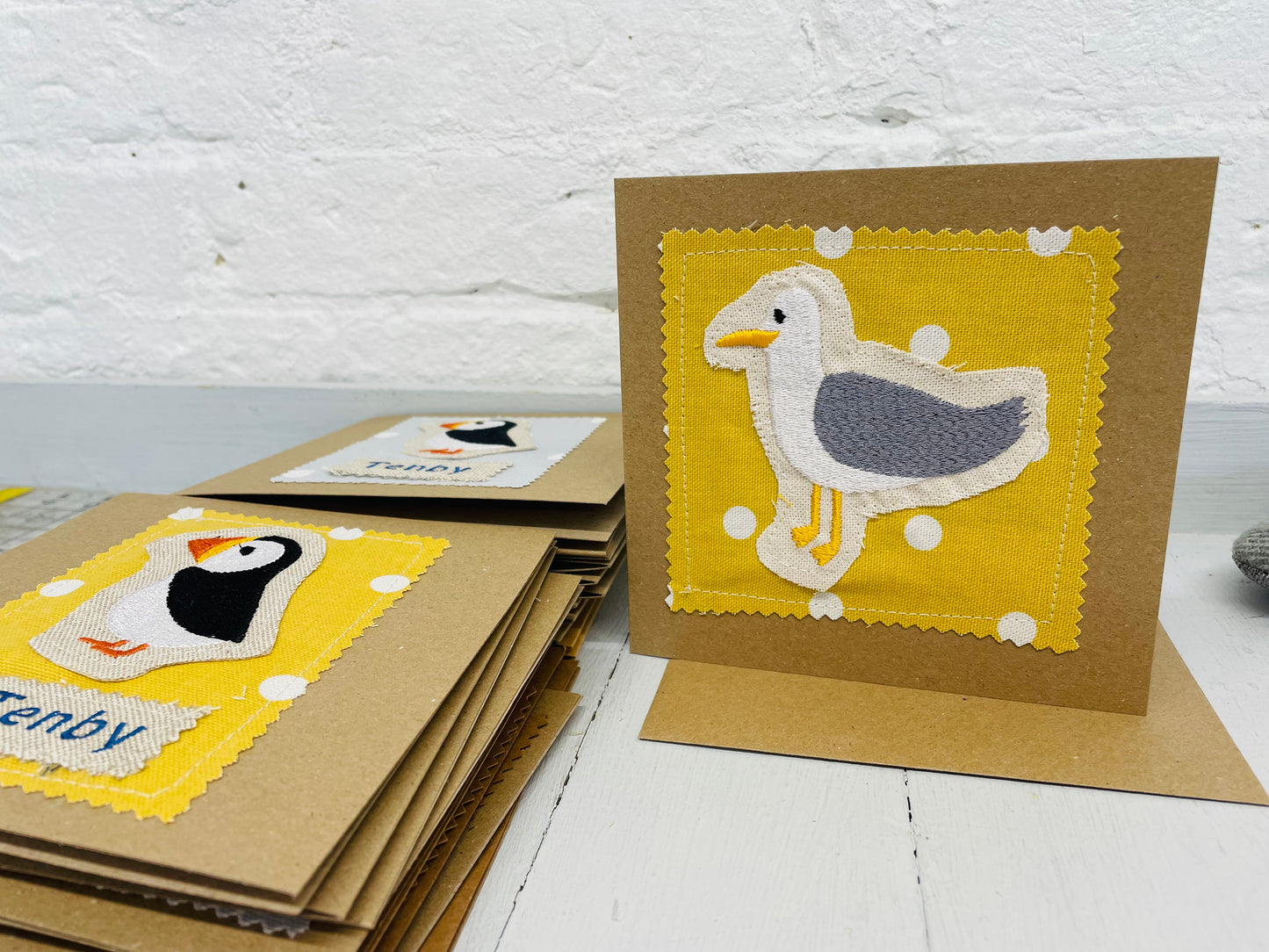 Seagull Greeting Card- Dotty Fabric