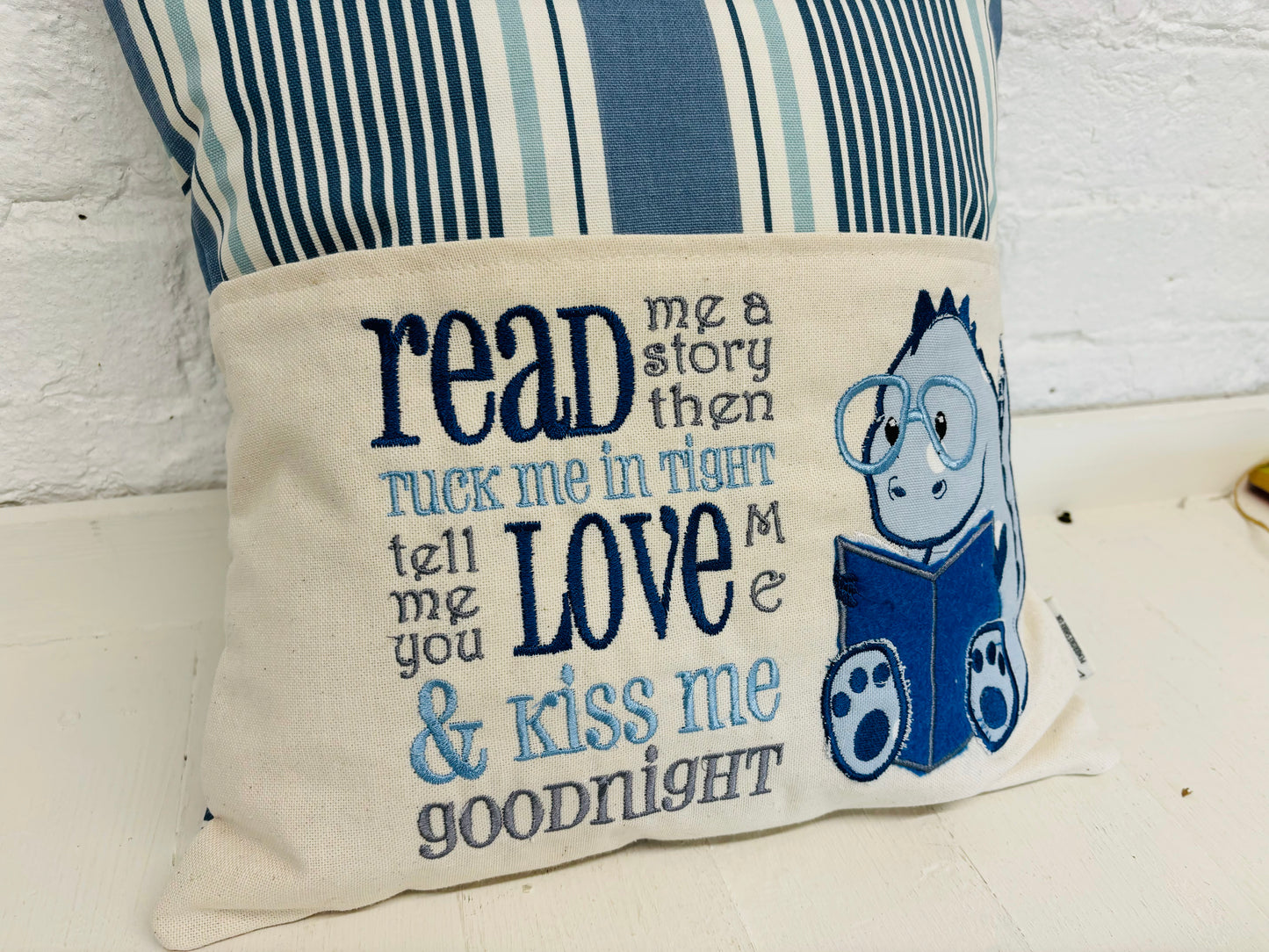 Blue Dino Children's Reading Book Cushion.