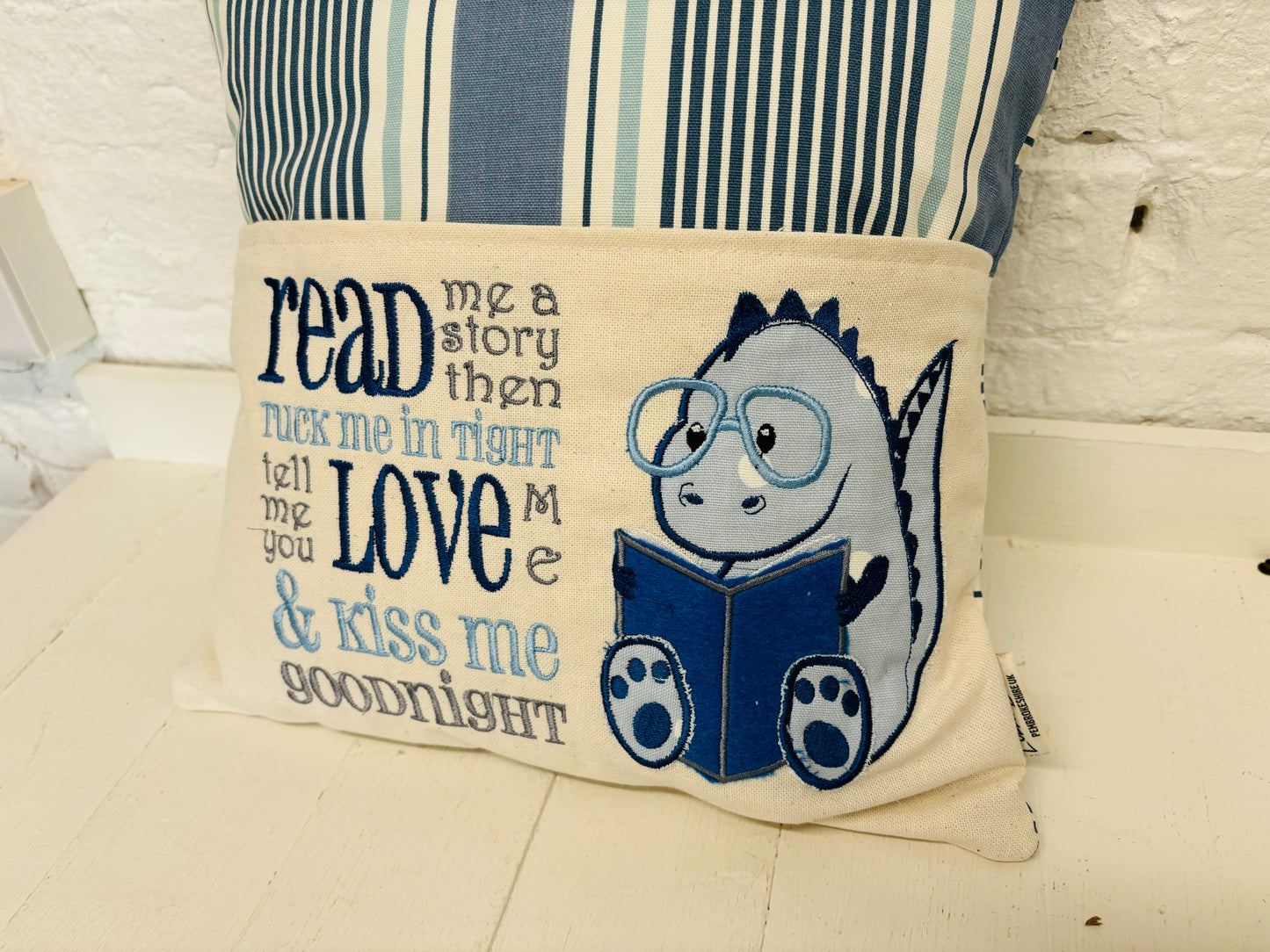 Blue Dino Children's Reading Book Cushion.