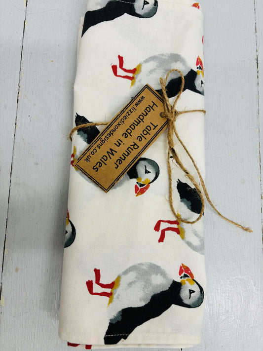 Puffin fabric Table runner, choice of 3 Colours