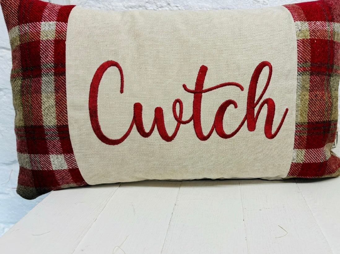Cwtch long cushion. Wool touch fabric cushion