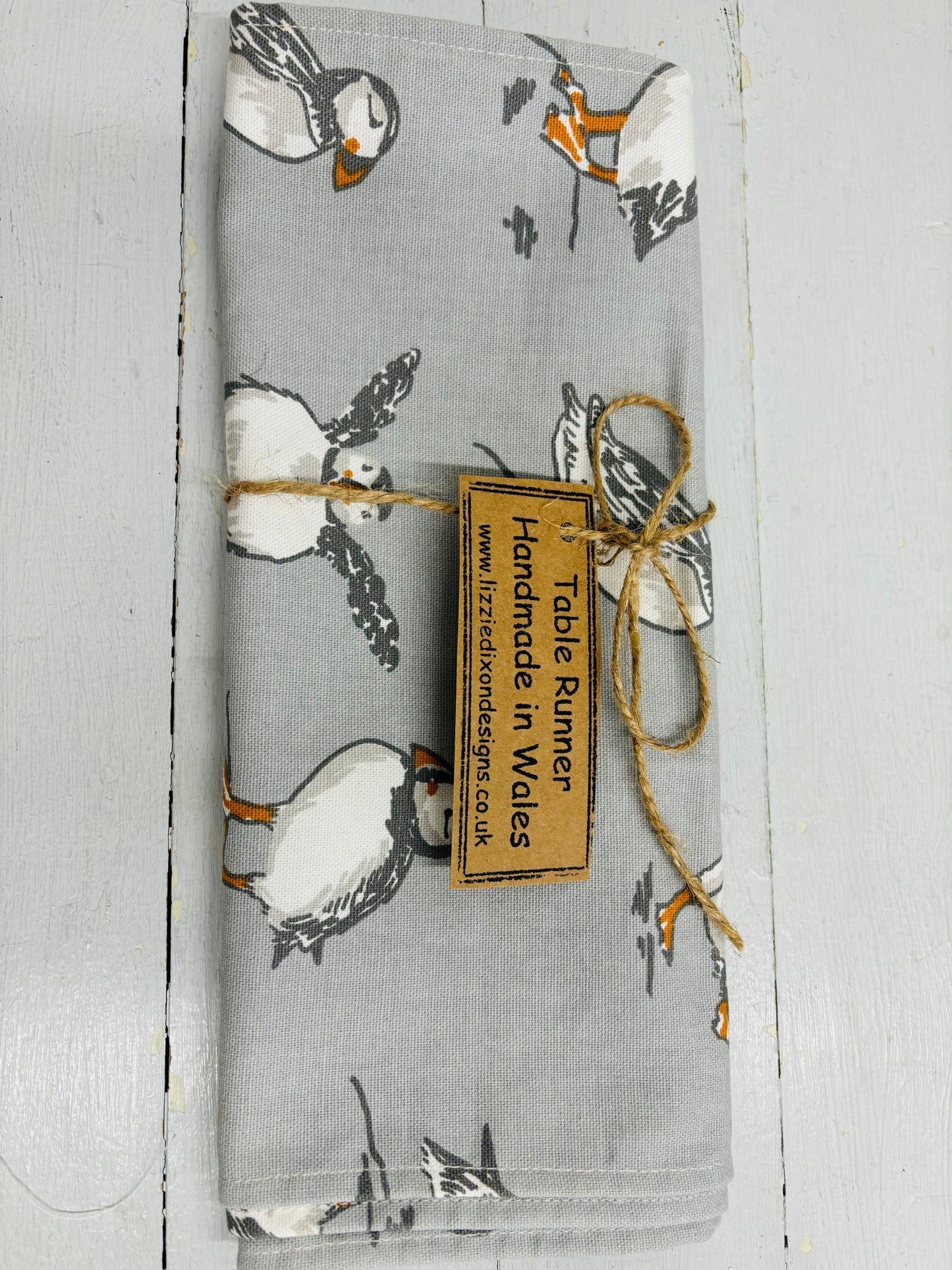 Puffin fabric Table runner, choice of 3 Colours