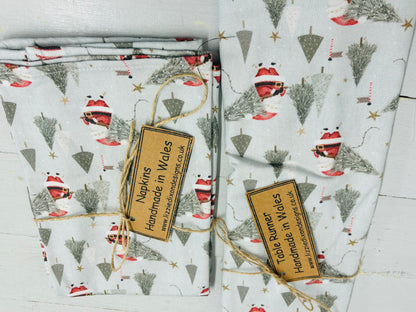Christmas Napkins - Festive table- Father Christmas and Christmas Trees, Handmade festive Napkins - Fabric Napkins