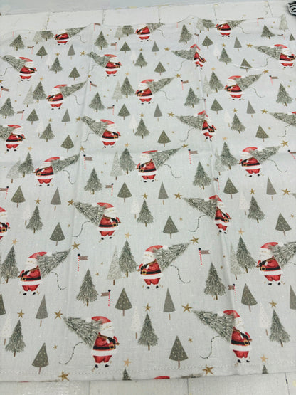 Christmas Napkins - Festive table- Father Christmas and Christmas Trees, Handmade festive Napkins - Fabric Napkins