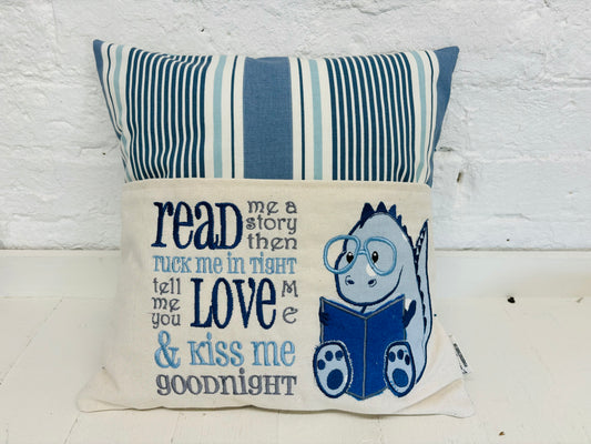 Blue Dino Children's Reading Book Cushion.