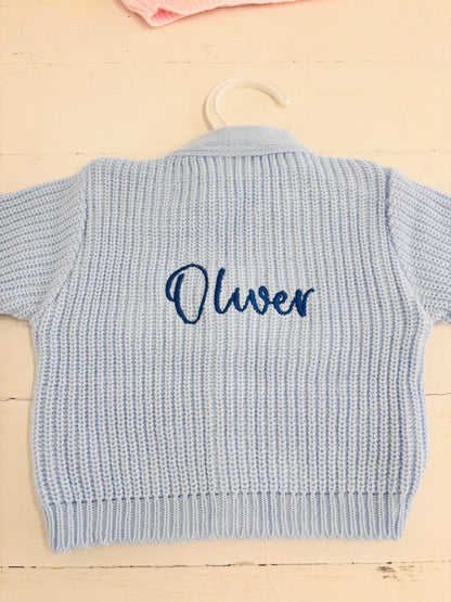 Blue Personalised Knitted Baby Cardigan