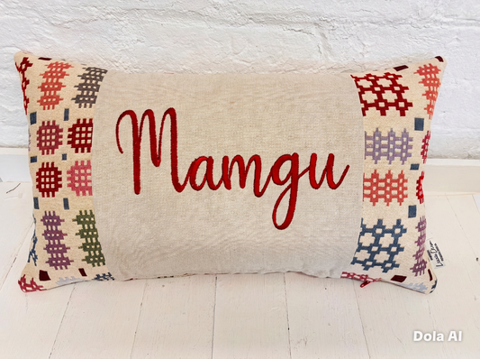 Welsh Blanket Mother's Day long 20 x 12” Personalised Cushion, Gift for Mum.