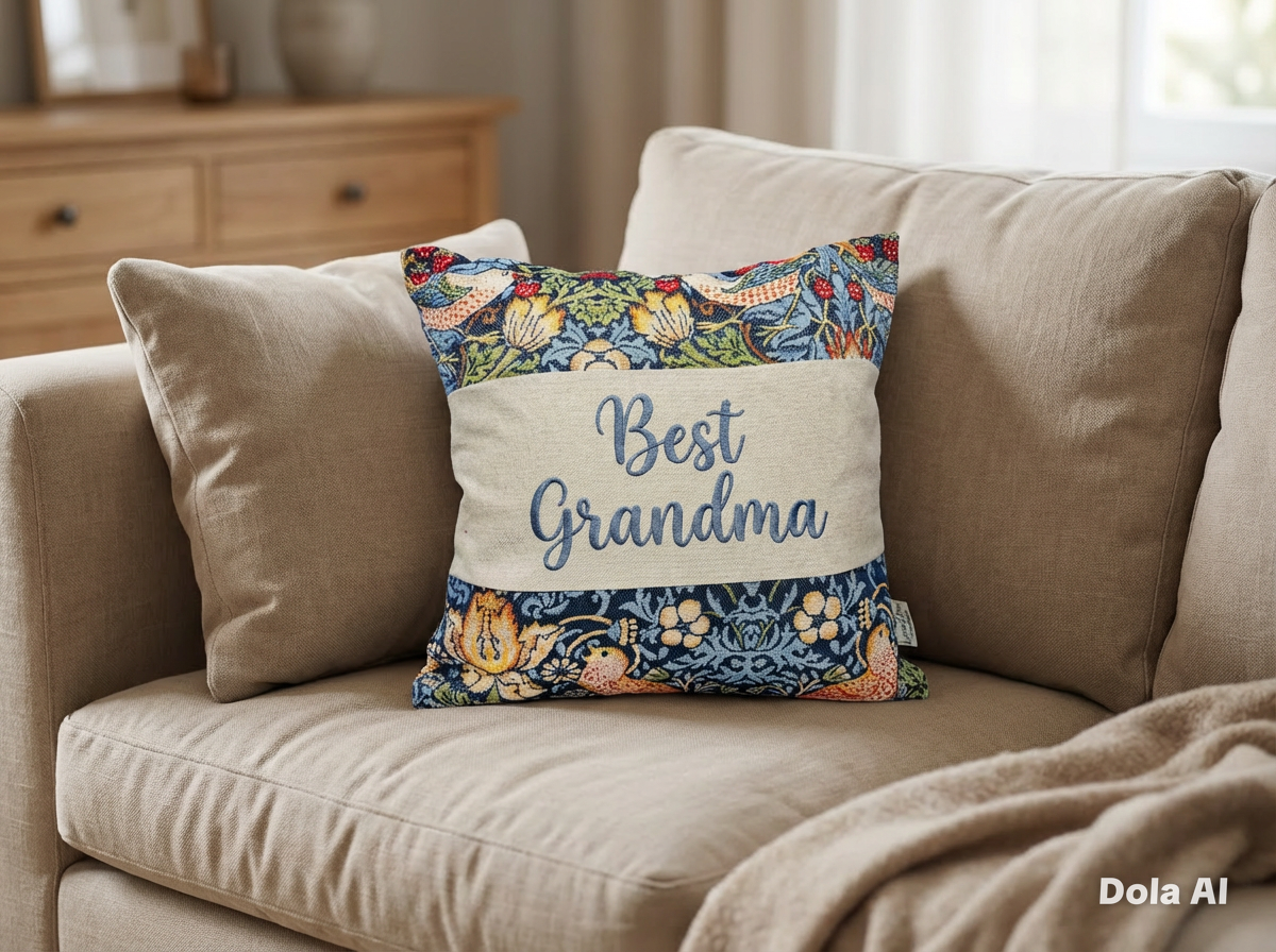 William Morris Strawberry Thief Tapestry Mother’s Gift, Personalised Cushion, Gift for Mum. Square Cushion