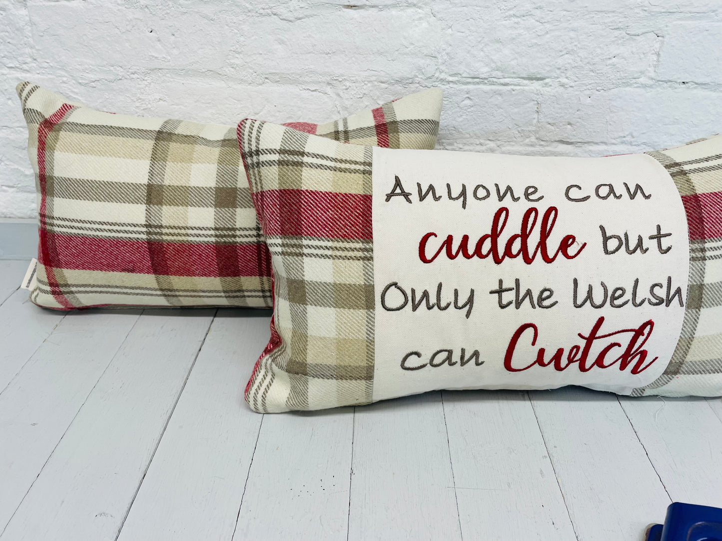 Anyone can cuddle but only the Welsh can Cwtch-Wool touch fabric Panel square Cushion