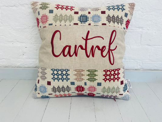 Cream Welsh Blanket style  Cushion- Cartref Square Cushion