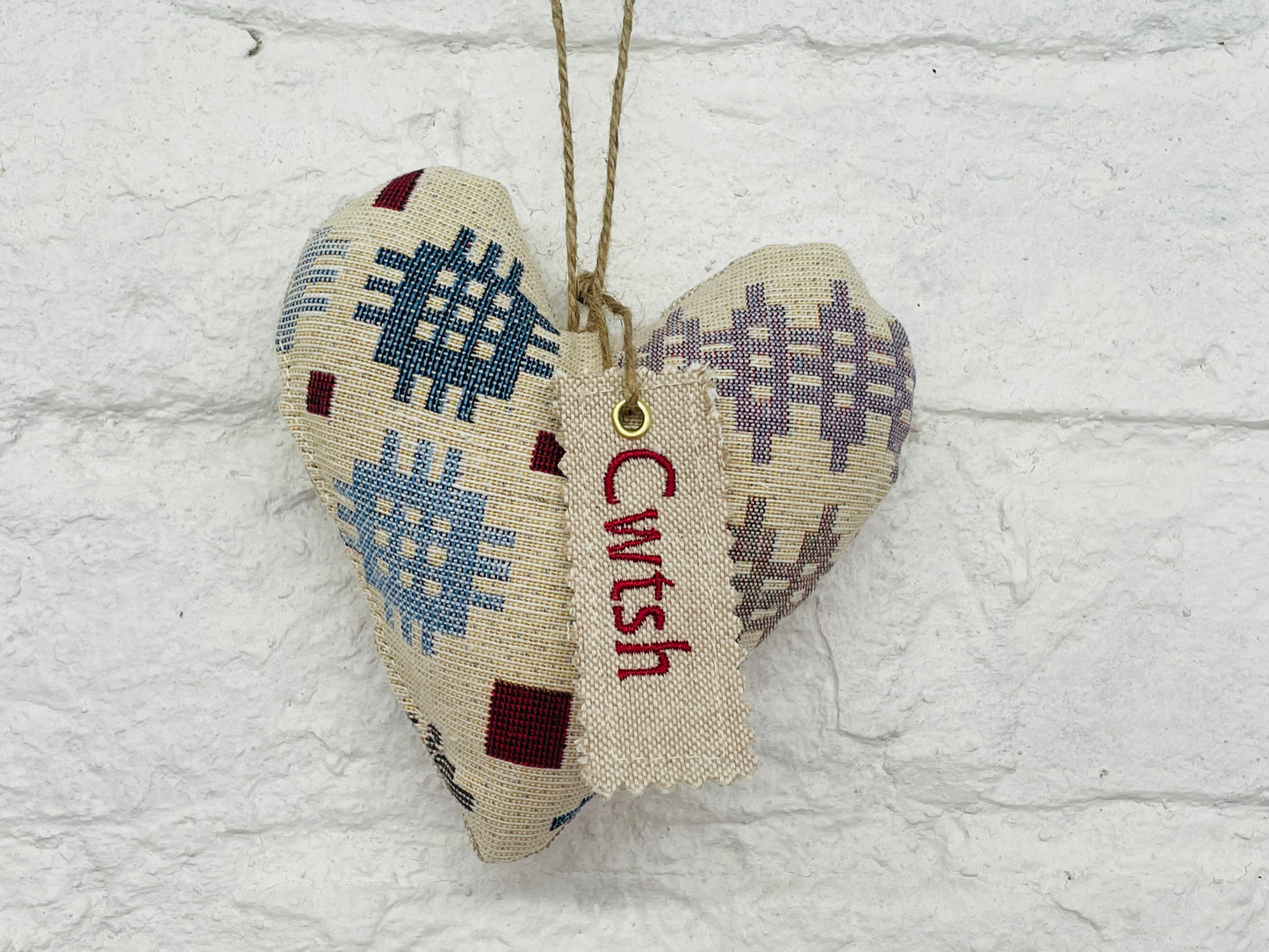 Mini Heart.- Welsh Blanket style  Heart Red Tag