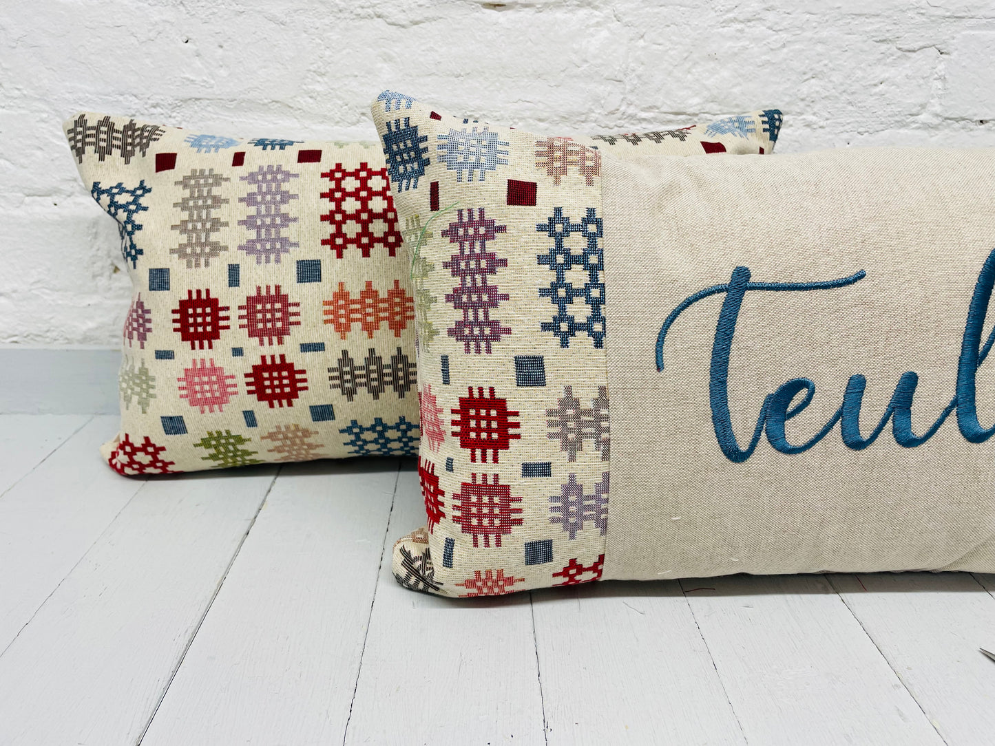 Welsh Blanket style Cushion- long Teulu panel Cushion