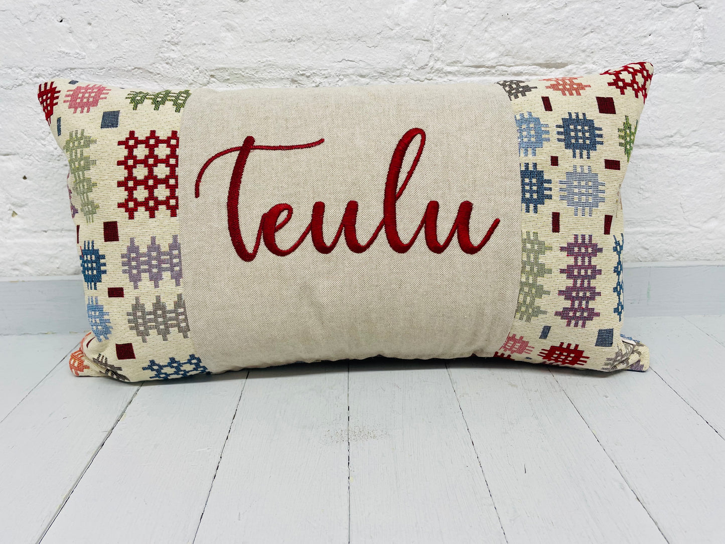 Welsh Blanket style Cushion- long Teulu panel Cushion
