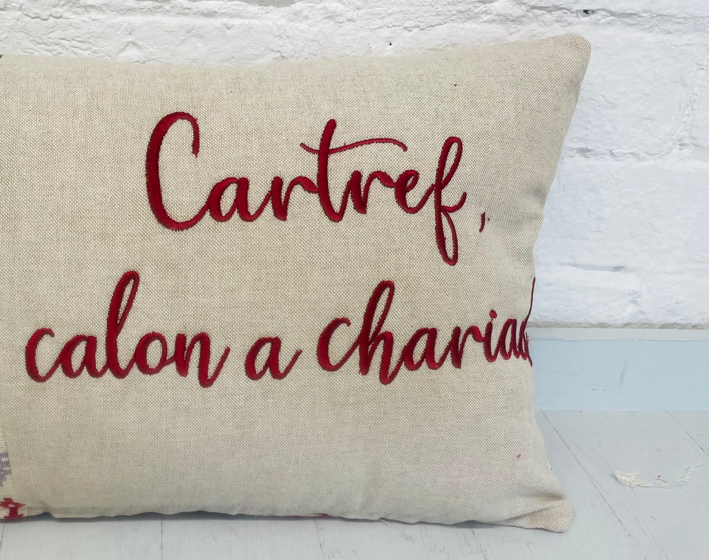 Welsh Blanket quote Cushion- Teal Welsh quote long  Cushion