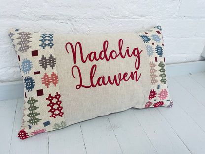 Nadolig Llawen Welsh Blanket style  Cushion- long Nadolig  Llawen Panel Cushion