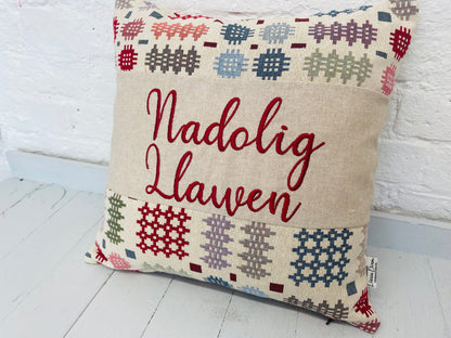 Nadolig Llawen Welsh Blanket style  Cushion- Square Nadig Llawen Panel Cushion