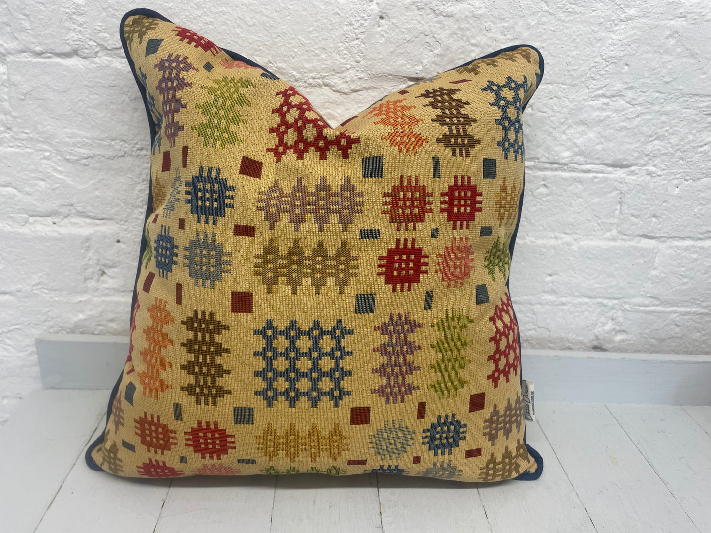 Piped Welsh Blanket style  Cushion- Square Cushion